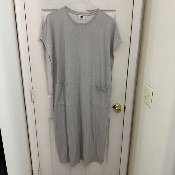 Lunya Cotton Midi Dress Cap Sleeve Striped Boxy Size Large XL White Black - Picture 2 of 10